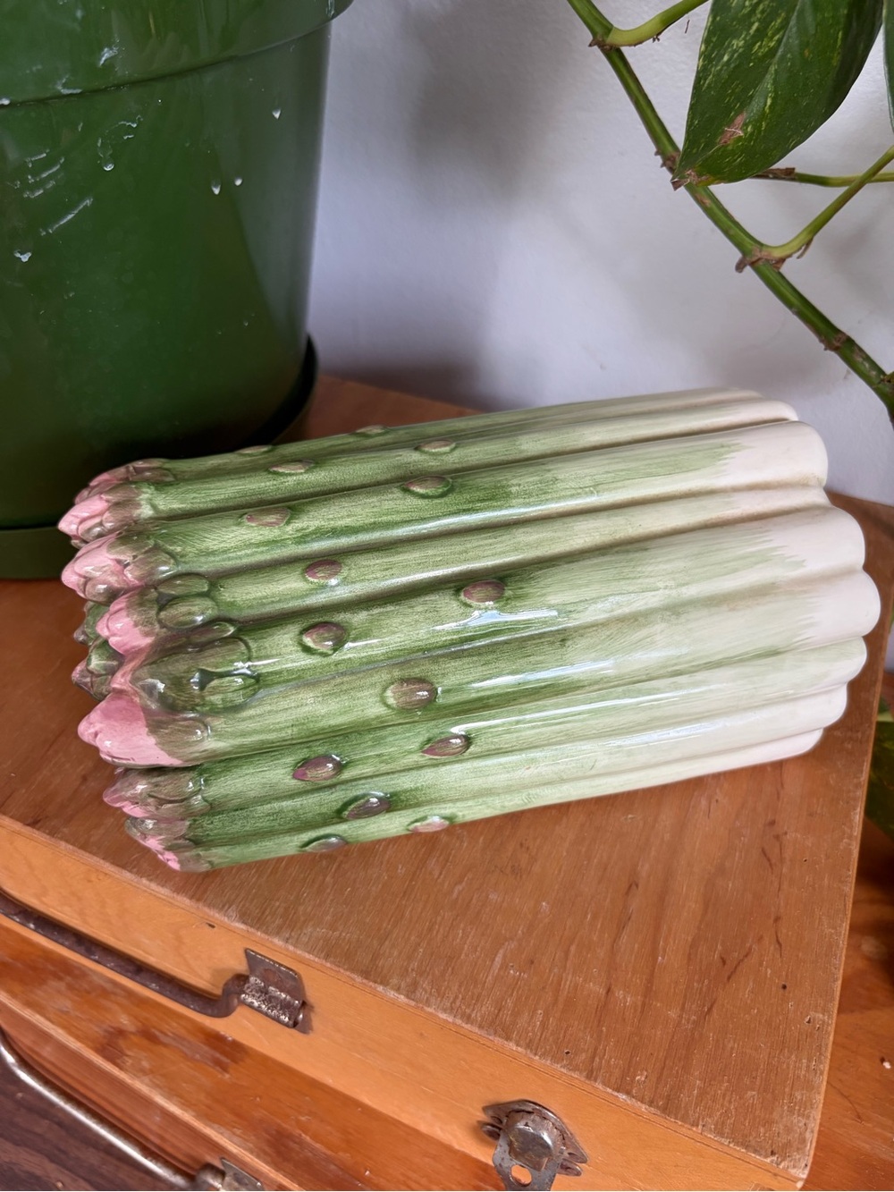 Vintage Fits & Floyd Asparagus Shaped Ceramic Lidded Dish